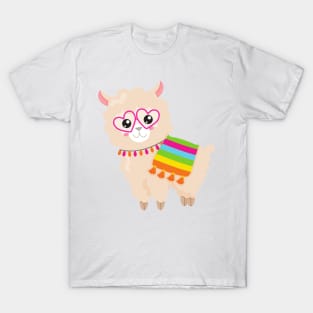 Mexican Llama, Cute Llama, Cute Alpaca, Glasses T-Shirt